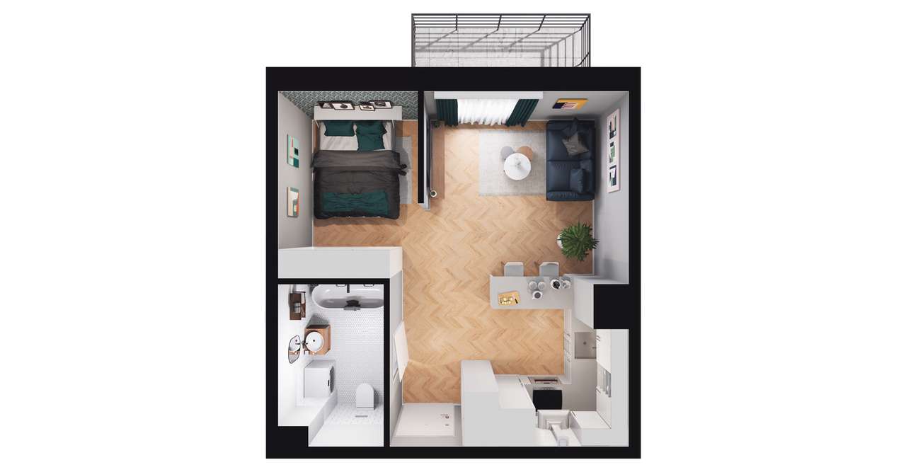 1-pokojowe mieszkanie 32m2 + balkon - Pełny obrazek: 2/8