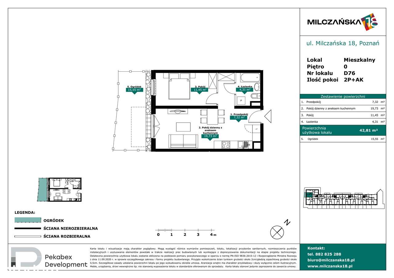 2-pokojowe mieszkanie 42m2 + ogródek - Pełny obrazek: 2/7
