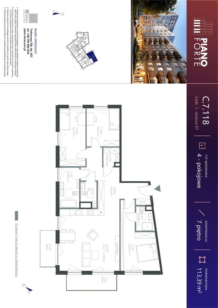 4-pokojowe mieszkanie 113m2 + 2 balkony - Pełny obrazek: 2/7