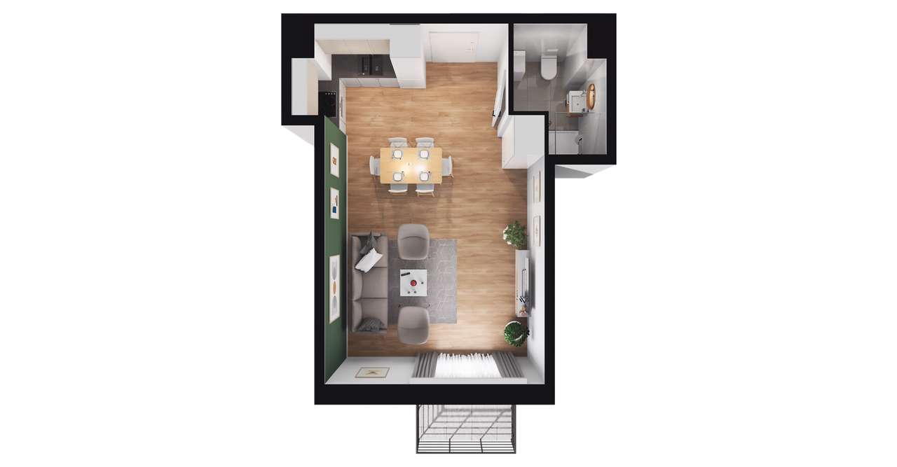 1-pokojowe mieszkanie 32m2 + balkon Bezpośrednio - Pełny obrazek: 2/8