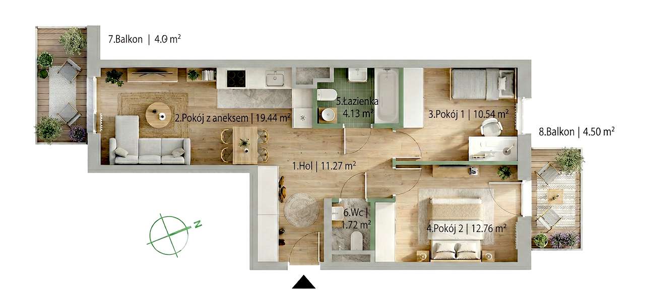 3 pokoje 59,9 m² + 2 balkony | Mokotów | 0% PCC / 0% prow.-5