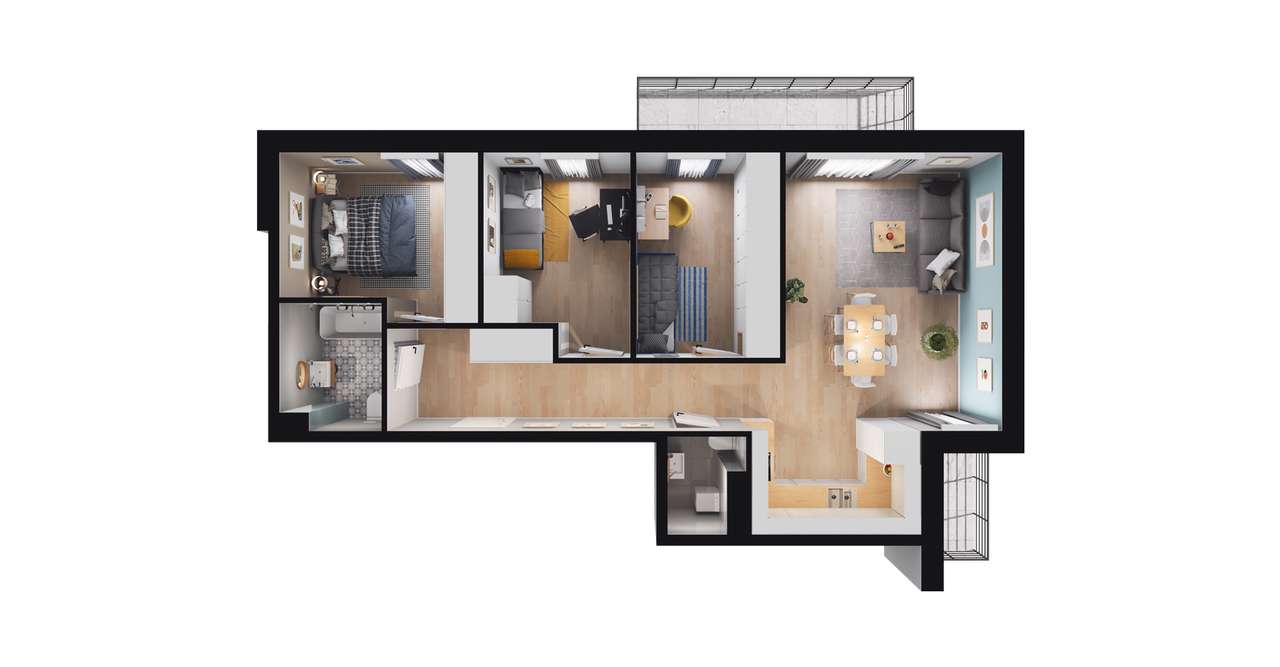4-pokojowe mieszkanie 68m2 + 2 balkony - Pełny obrazek: 2/8