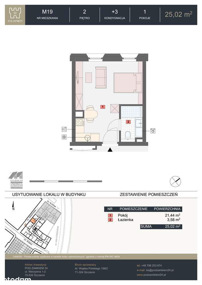 1-pokojowe mieszkanie 25m2 Bez Prowizji - Pełny obrazek: 2/7