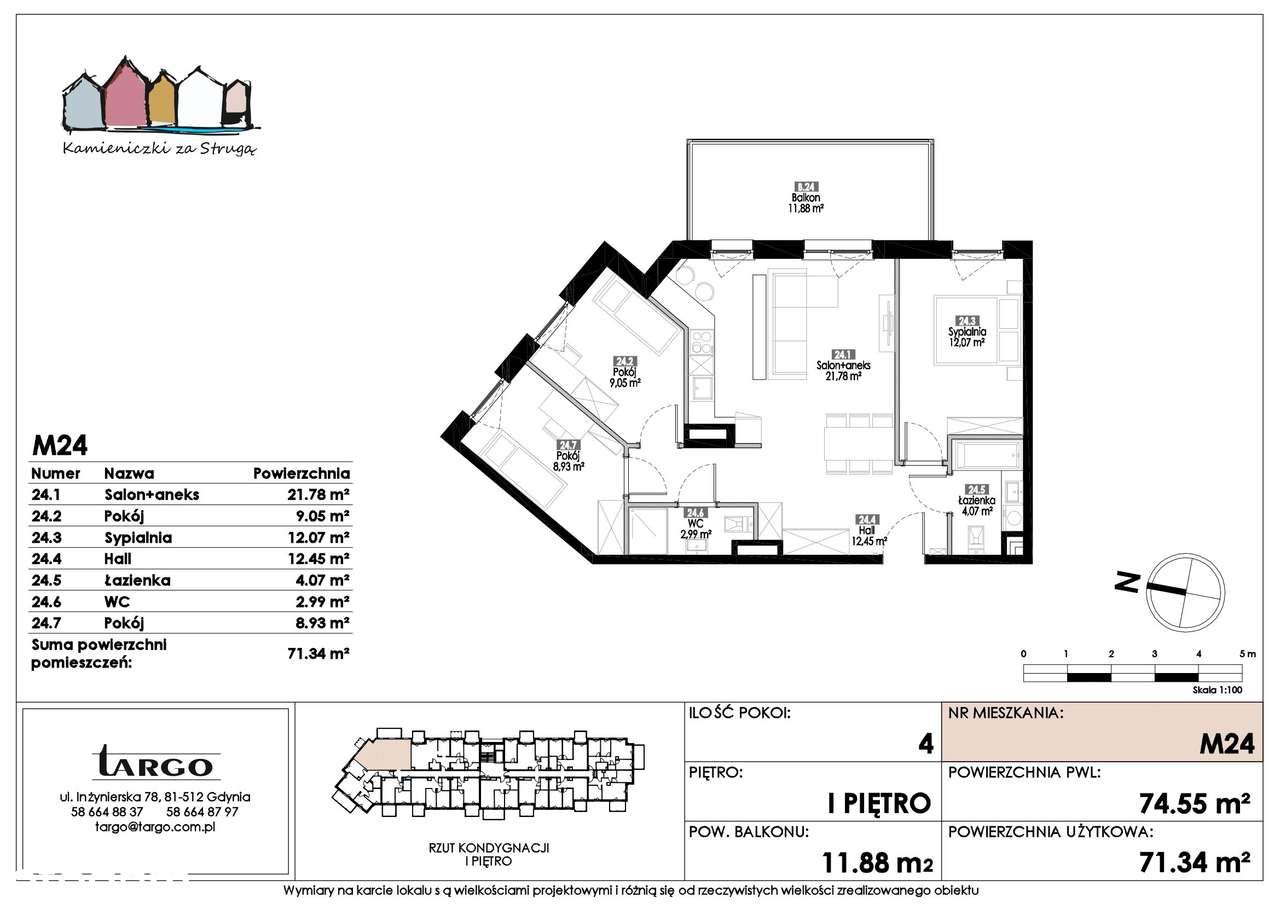 4-pokojowe mieszkanie 71m2 + balkon - Pełny obrazek: 2/7