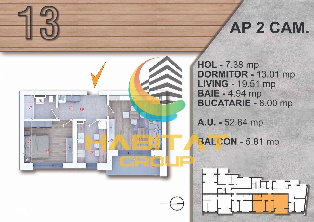 Apartament 2 camere - 59 mp bloc tip BOUTIQUE - Imagine principală: 5/7