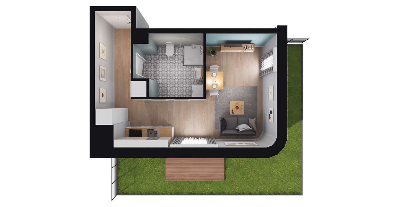 1-pokojowe mieszkanie 29m2 + ogródek - Pełny obrazek: 2/8