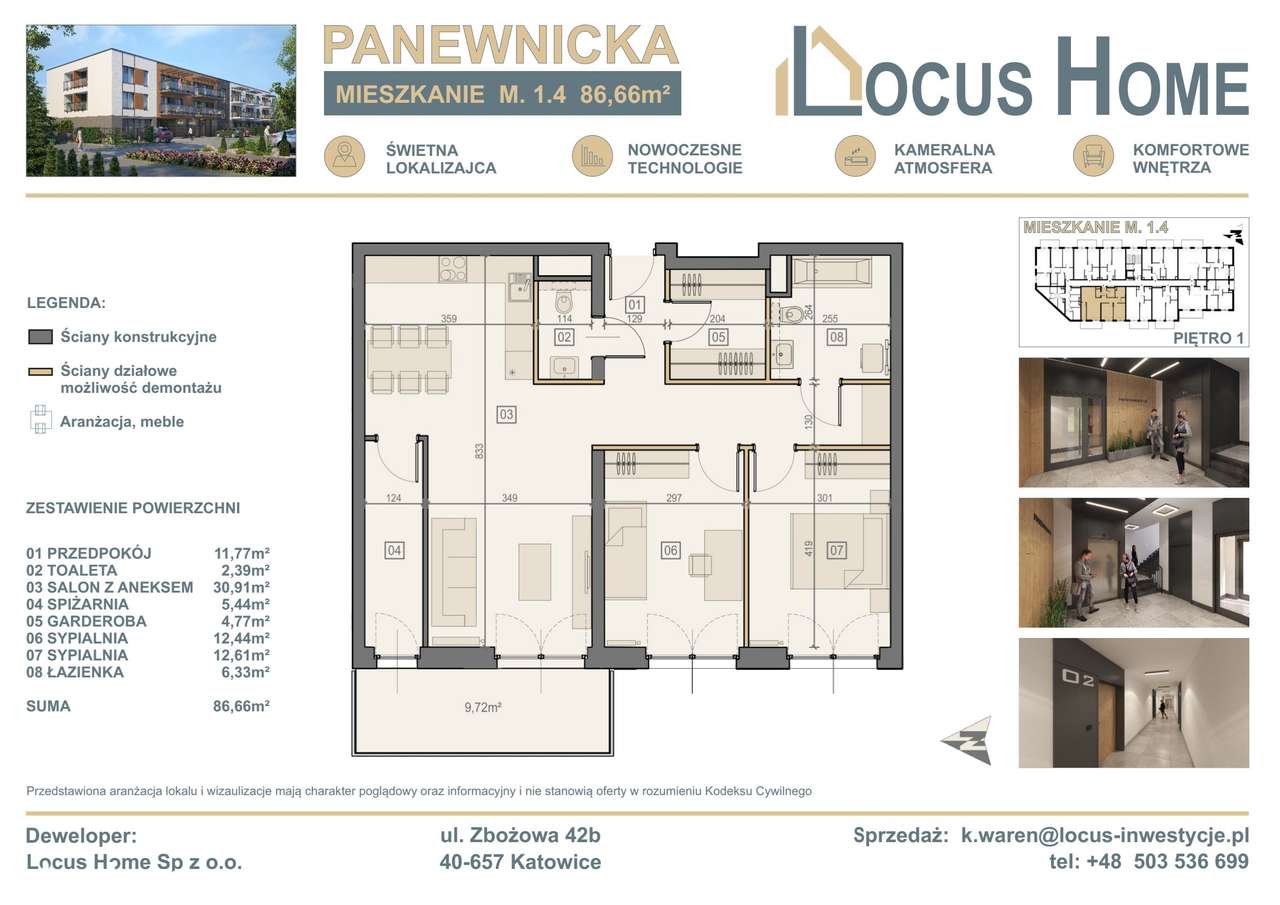 3-pokojowe mieszkanie 86m2 + balkon Bez Prowizji - Pełny obrazek: 2/6
