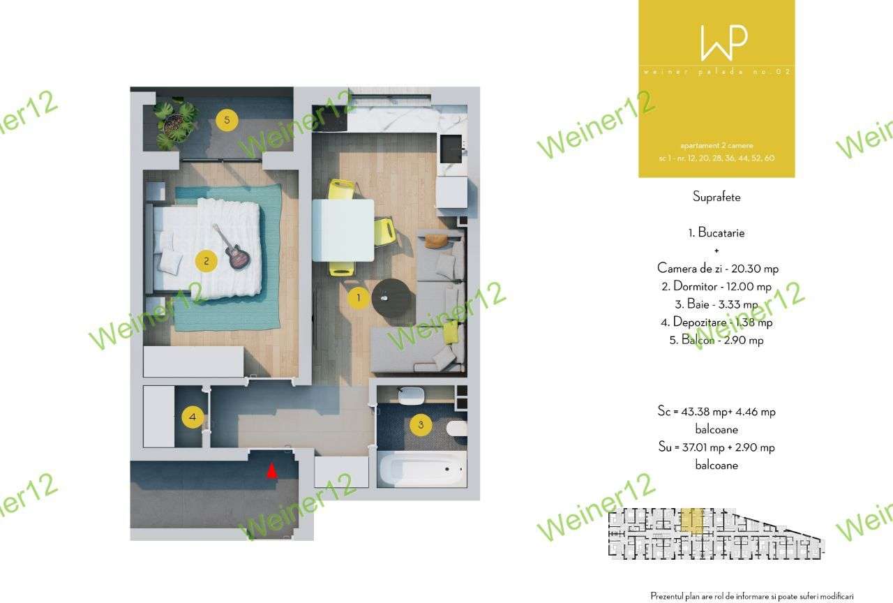 Apartament 2 camere Tip Studio Etaj 2 Complex Weiner2 TVA INCLUS 9% - Imagine principală: 2/7