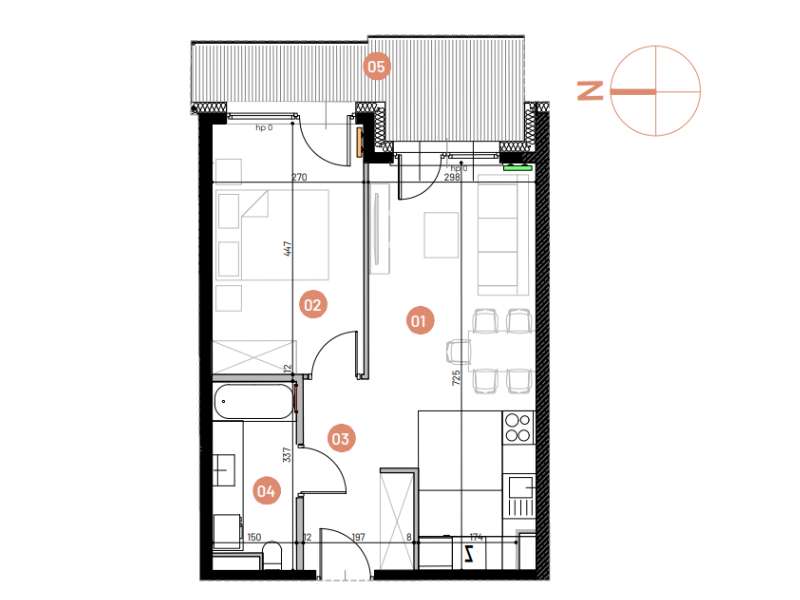 Mieszkanie, 41.10, 2 pokoje, 3 piętro, B-KLM14-LM30, Nowe Horyzonty - Pełny obrazek: 2/14