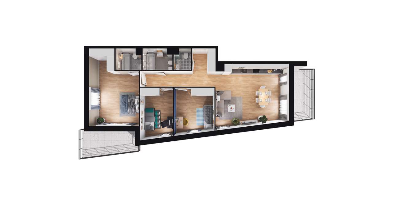 4-pokojowe mieszkanie 87m2 + 2 balkony - Pełny obrazek: 2/8