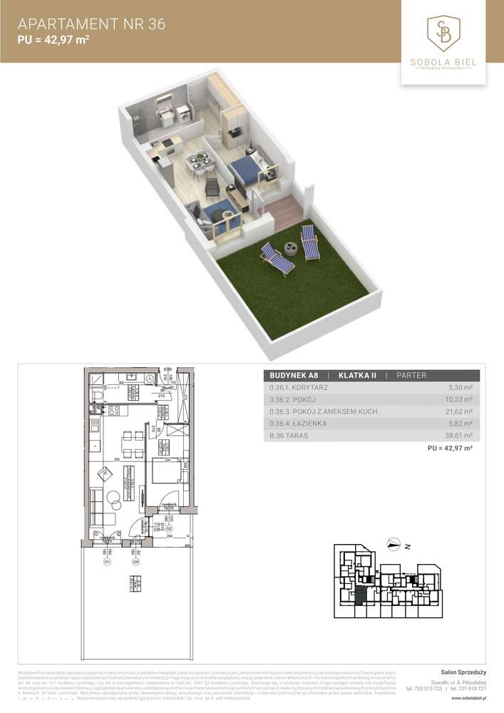 2-pokojowe mieszkanie 42m2 + taras Bez Prowizji - Pełny obrazek: 2/7