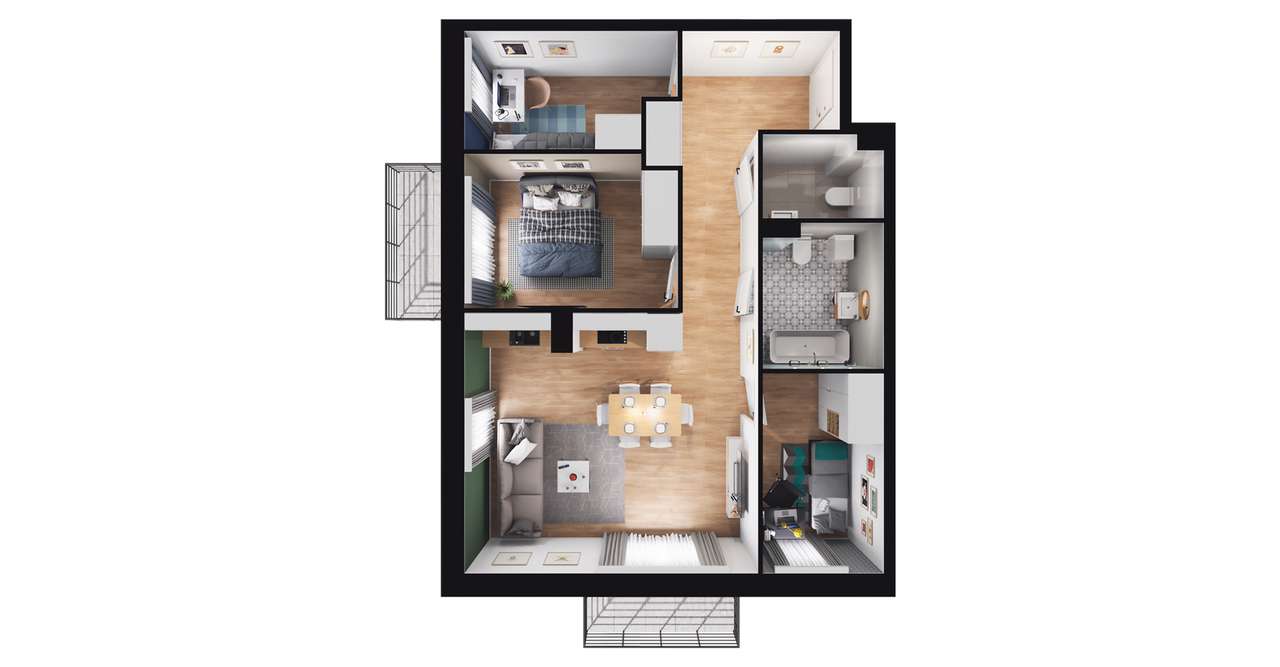 4-pokojowe mieszkanie 60m2 + 2 balkony - Pełny obrazek: 2/8
