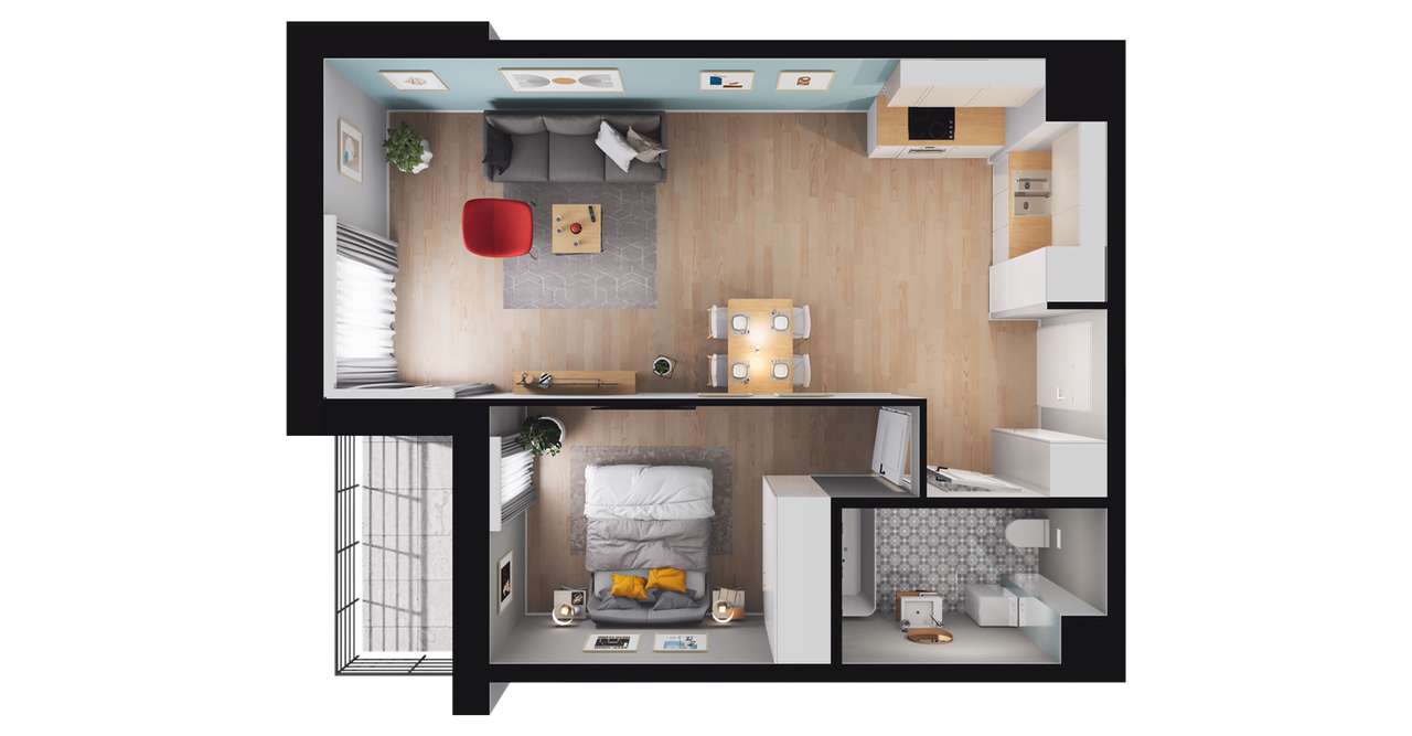 2-pokojowe mieszkanie 48m2 + balkon - Pełny obrazek: 2/8