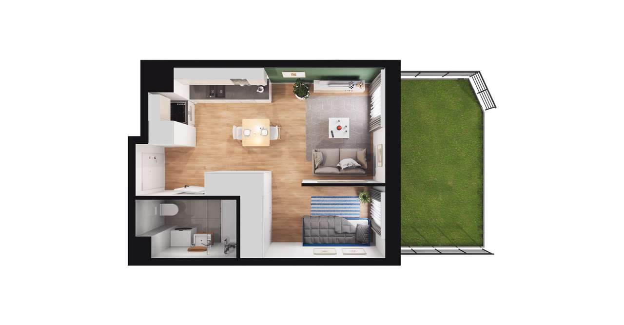 1-pokojowe mieszkanie 27m2 + ogródek Bezpośrednio - Pełny obrazek: 2/8