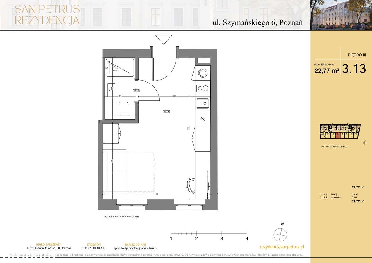 1-pokojowe mieszkanie 22m2 Bez Pośredników - Pełny obrazek: 2/7
