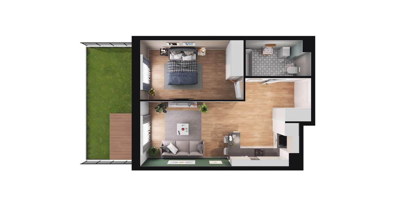 2-pokojowe mieszkanie 43m2 + ogródek Bez Prowizji - Pełny obrazek: 2/7