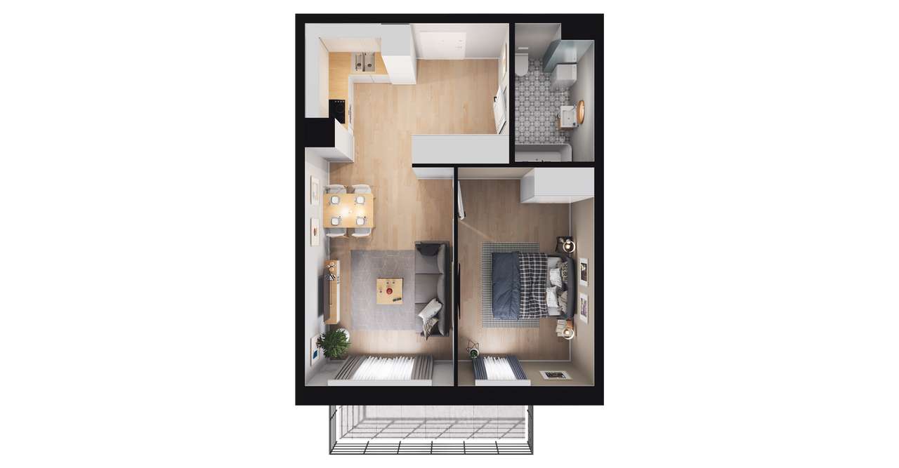 2-pokojowe mieszkanie 42m2 + balkon Bezpośrednio - Pełny obrazek: 2/6