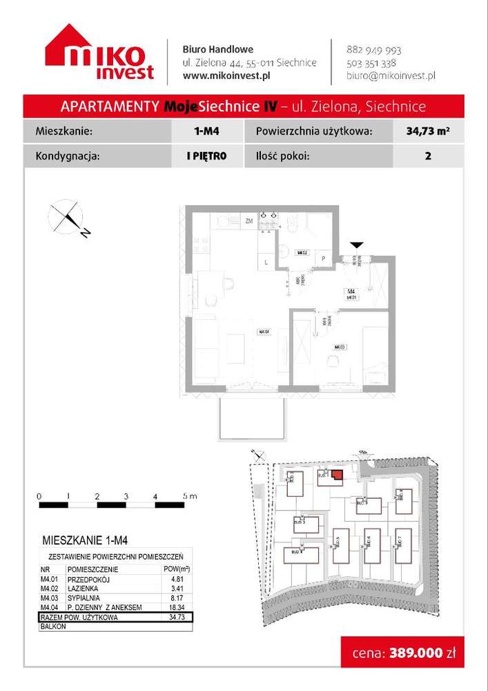 Dwa pokoje z miejscem postojowym, piętro 1 - Pełny obrazek: 4/8