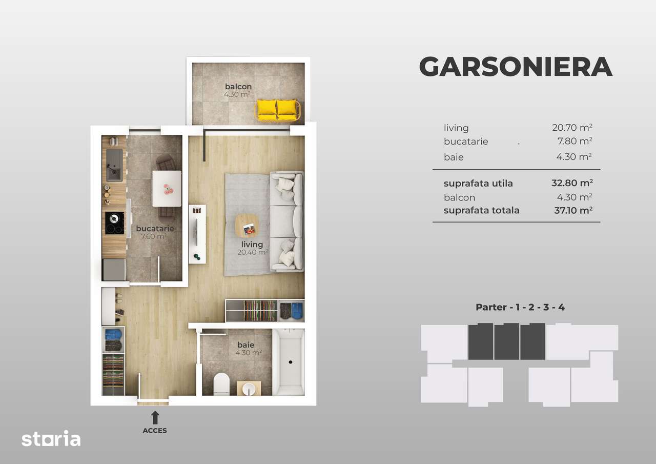 PROMOTIE TVA 21 % Inclus Garsoniera in constructie bloc nou Sector 4 - Imagine principală: 2/6