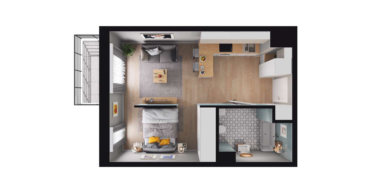 1-pokojowe mieszkanie 33m2 + balkon - Pełny obrazek: 2/8