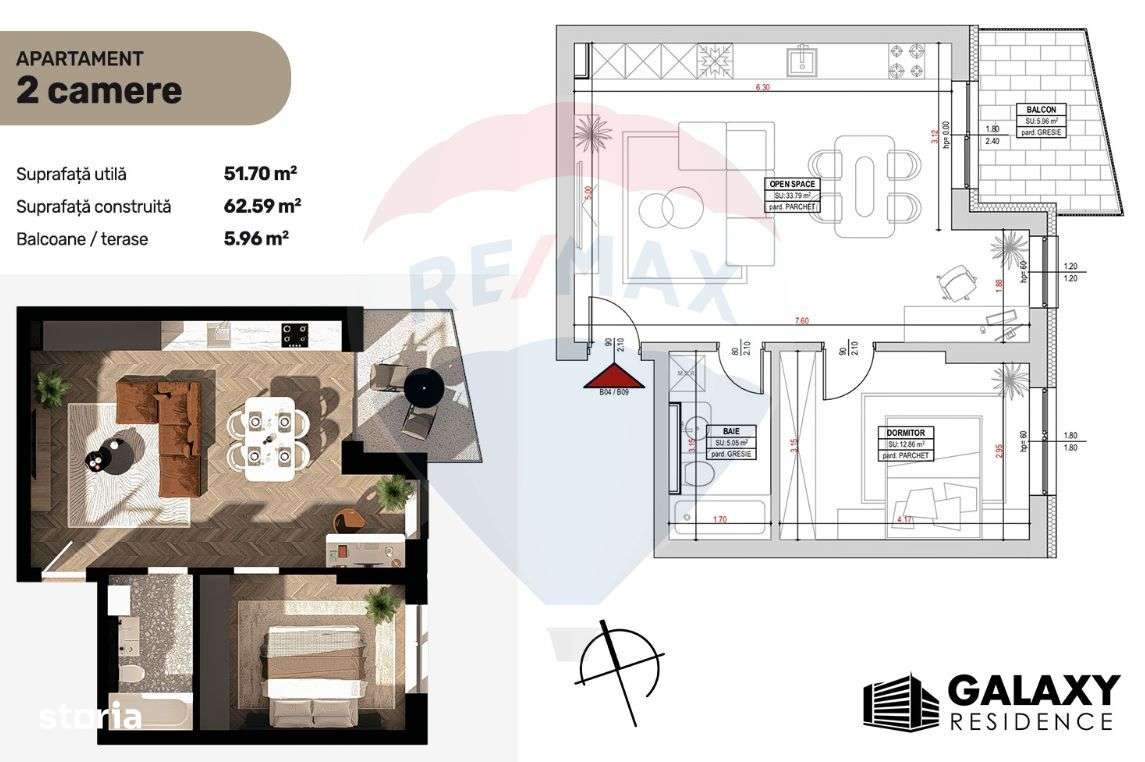 COMISION 0| DE VÂNZARE| 2 CAMERE| TRACTORUL| BLOC NOU|GALAXY RESIDENCE - Imagine principală: 3/13