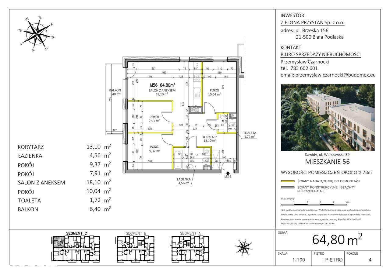 4-pokojowe mieszkanie 64m2 + balkon Bez Prowizji - Pełny obrazek: 2/6