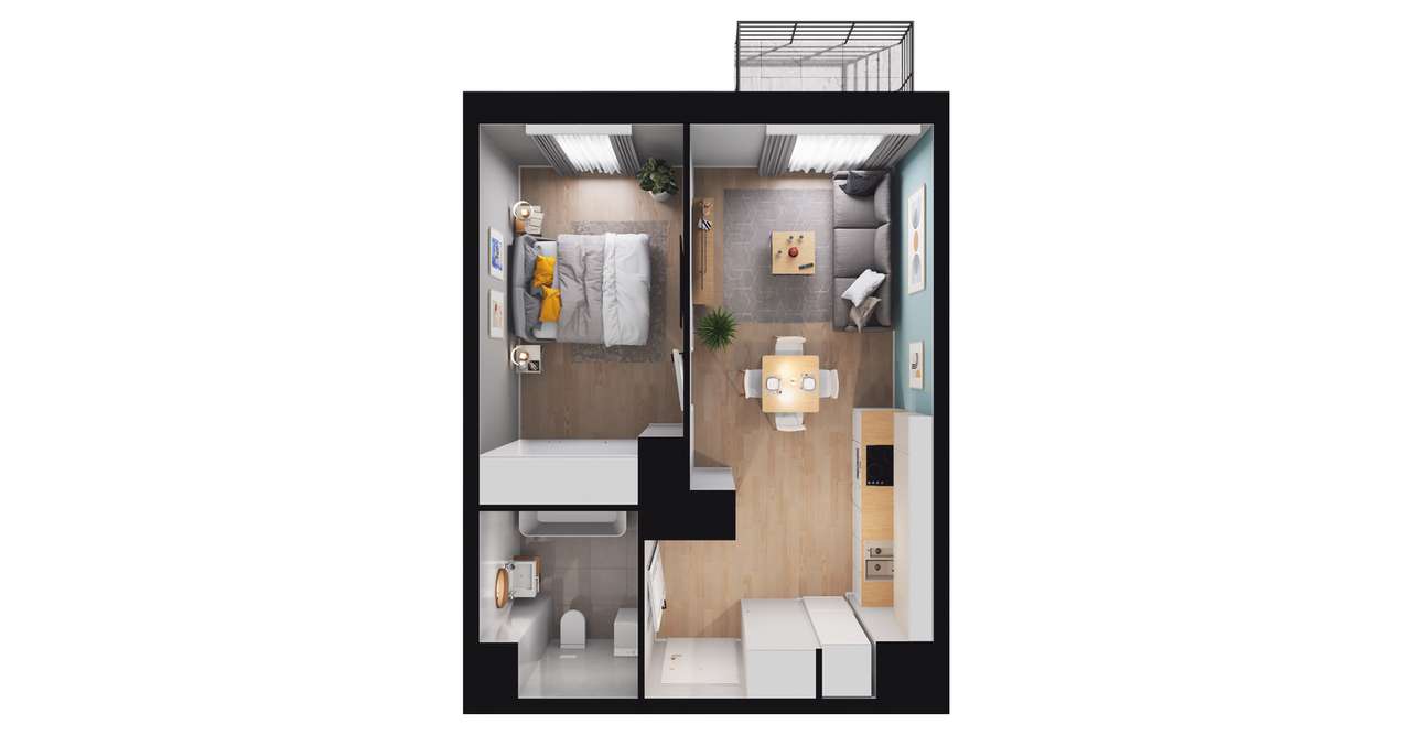 2-pokojowy apartament inwestycyjny 36m2 + balkon - Pełny obrazek: 2/8