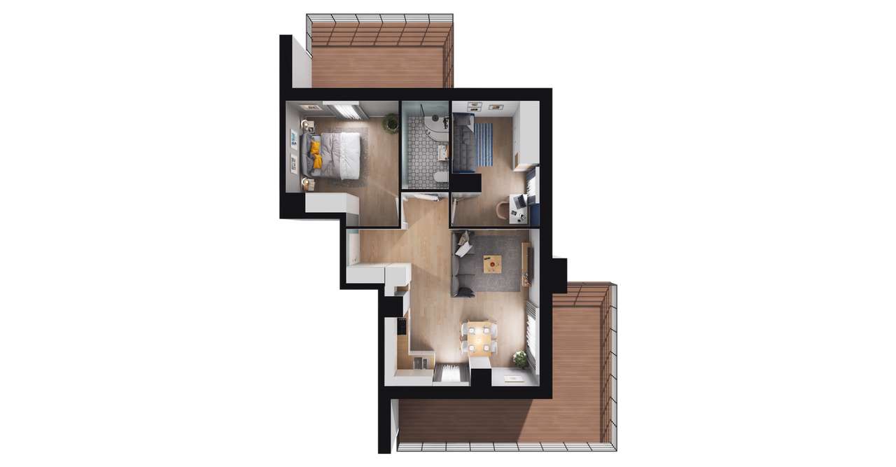 3-pokojowy apartament inwestycyjny 54m2 + 2 tarasy - Pełny obrazek: 2/8