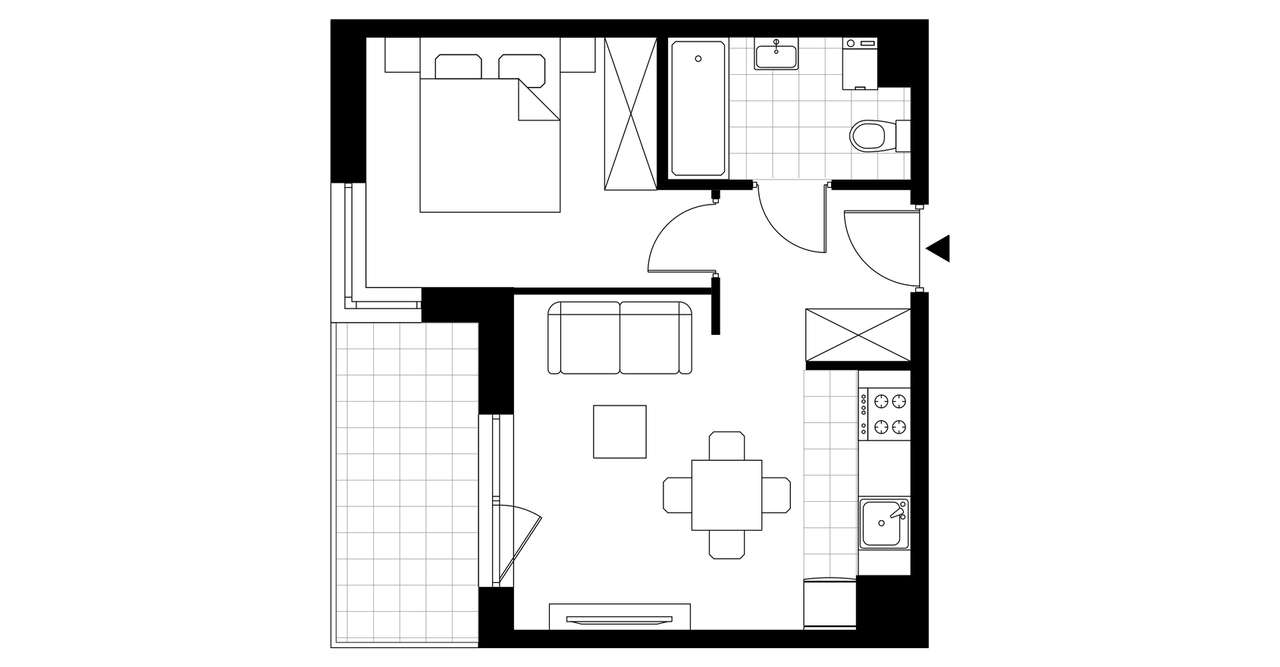 2-pokojowe mieszkanie 35m2 + loggia - Pełny obrazek: 3/8