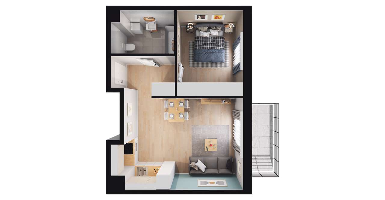 2-pokojowe mieszkanie 42m2 + balkon Bezpośrednio - Pełny obrazek: 2/8