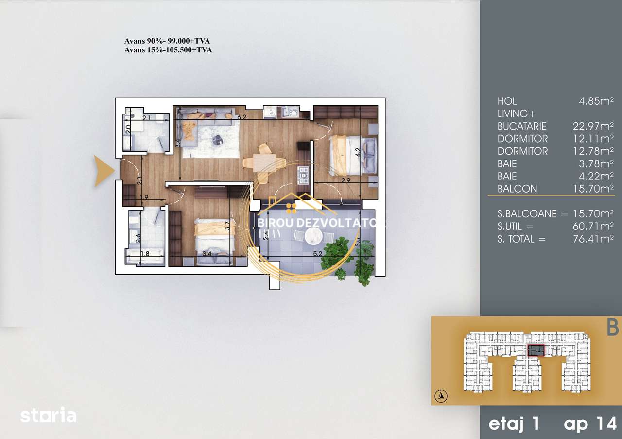 Decomandat modern la 8 minute de metrou Teclu IKEA titan pallady-1