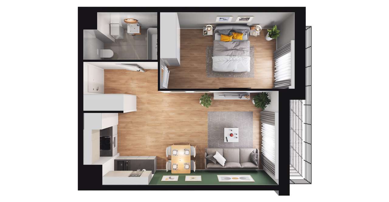 2-pokojowe mieszkanie 45m2 + loggia - Pełny obrazek: 2/8