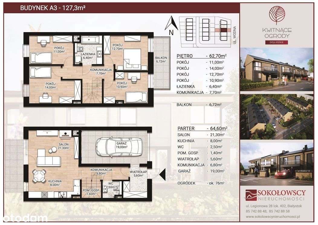 Szeregówki przy ul. Wodnej, garaż, ogród - Pełny obrazek: 2/6