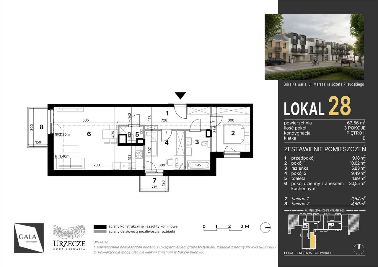 Mieszkanie 3-pok. z dużym salonem i dwoma balkonami M.28 - Pełny obrazek: 2/7