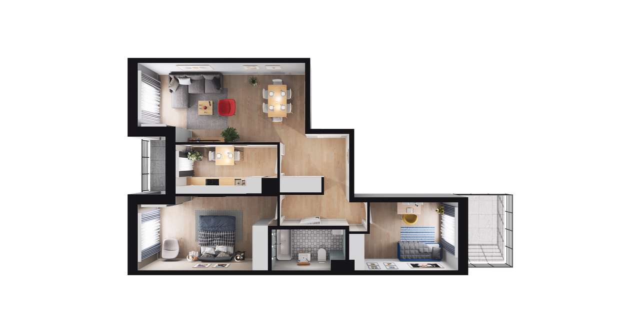 3-pokojowe mieszkanie 67m2 + taras Bezpośrednio - Pełny obrazek: 2/6