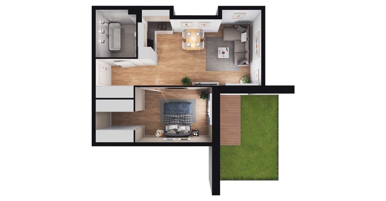 2-pokojowe mieszkanie 44m2 + ogródek Bez Prowizji - Pełny obrazek: 2/8