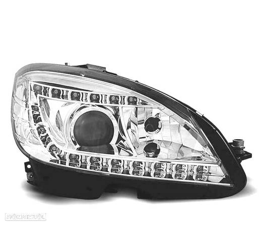 FARÓIS XENON D1S COM LUZ DIURNA LED PARA MERCEDES C W204 07-11 FUNDO CROMADO - 2