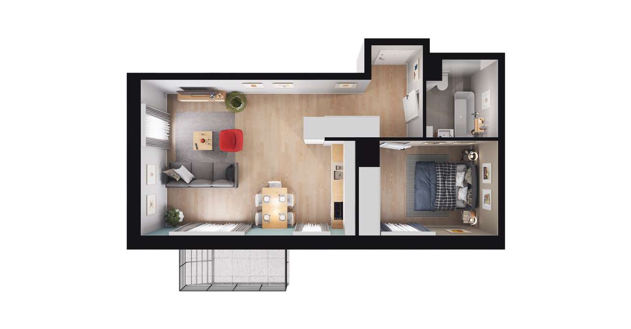 2-pokojowe mieszkanie 44m2 + balkon - Pełny obrazek: 2/8