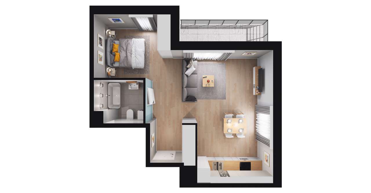 1-pokojowe mieszkanie 43m2 Bez Pośredników - Pełny obrazek: 2/8