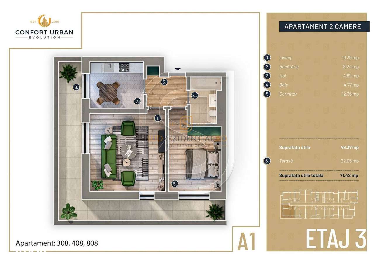 Apartament decomandat cu 2 camere, terasa 22 mp, Targ Pucheni-Rahova - Imagine principală: 5/20
