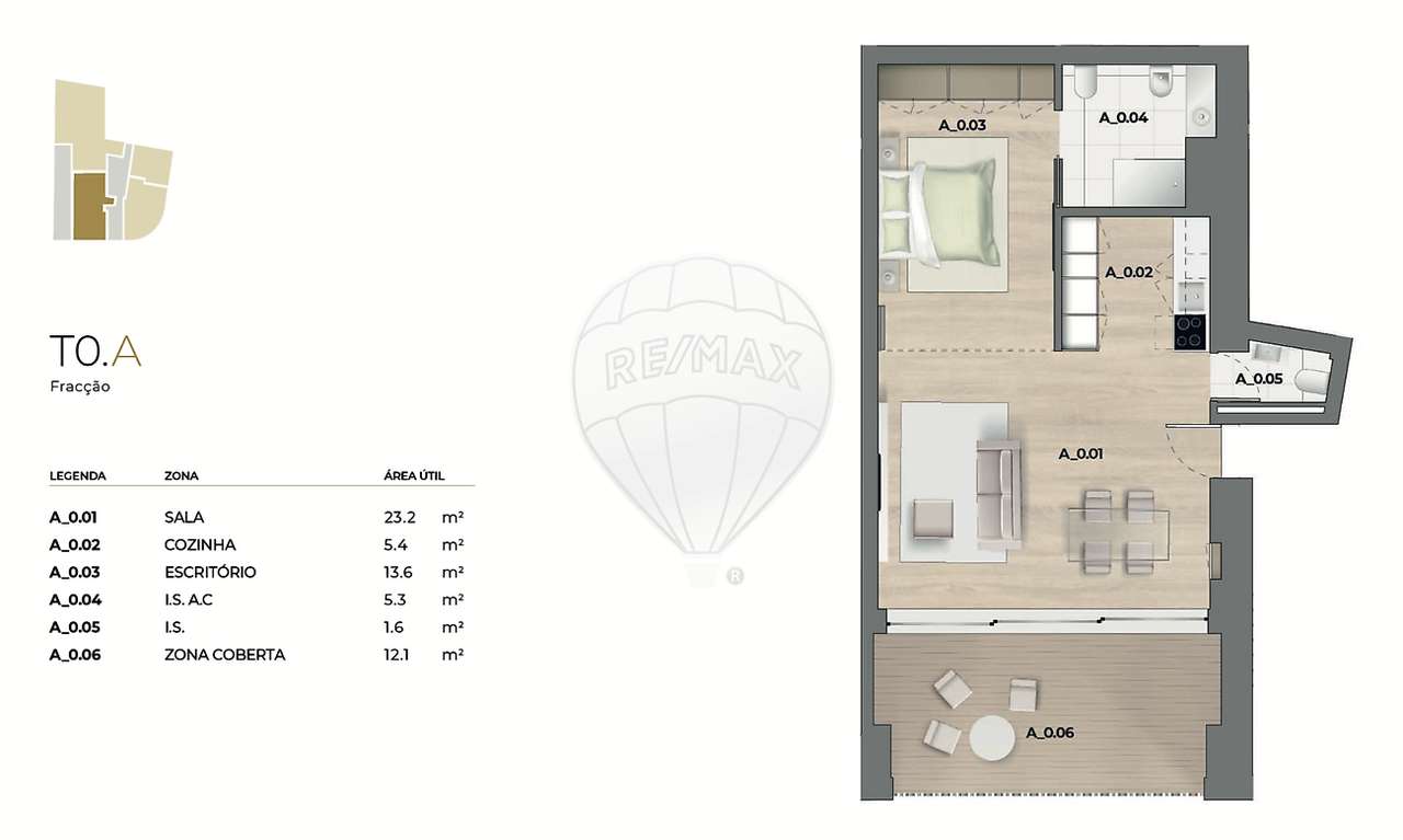 Apartamento T0 para venda - Grande imagem: 4/5
