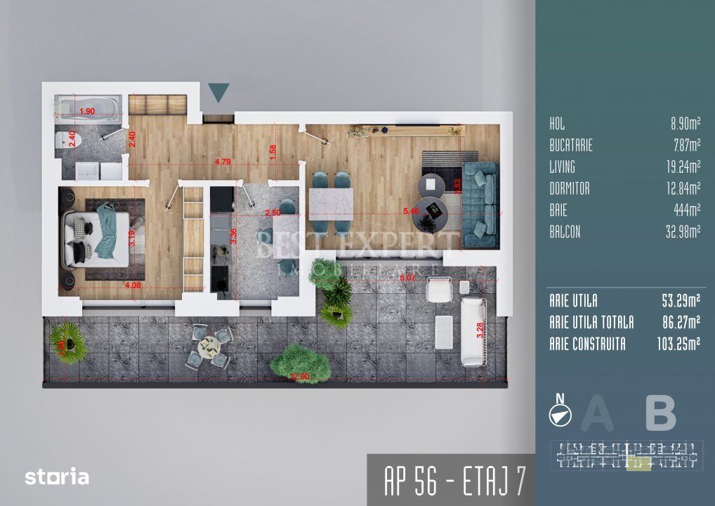 Apartament 2 camere cu terasa 33 mp Incalzire in Pardoseala Titan Sect