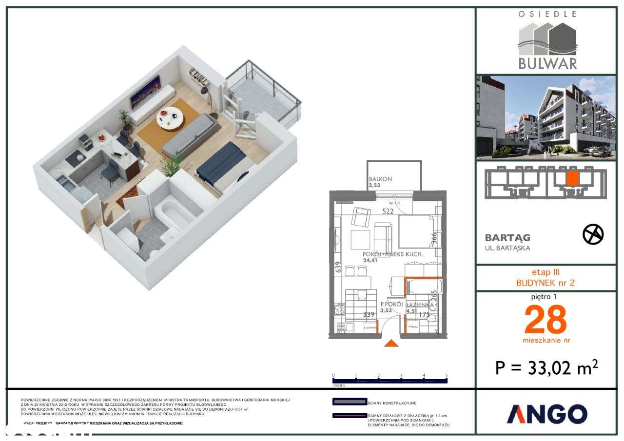 kawalerka z balkonem na rzekę Łynę - Pełny obrazek: 1/6