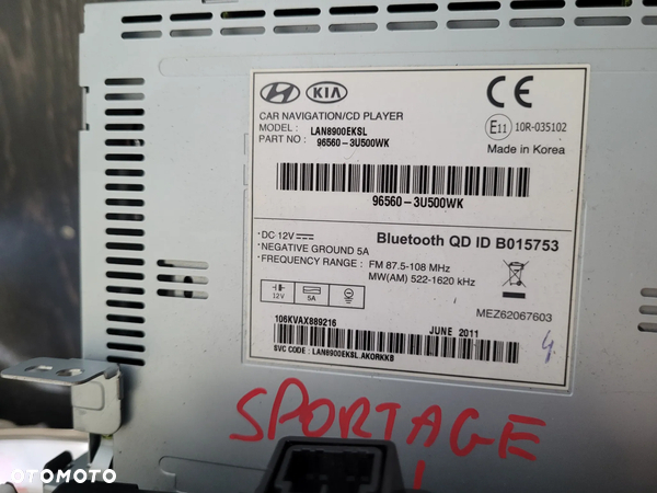 Kia Sportage III Radio CD Fabryczne Nawigacja Ramka Nawigacjii Komplet 96560-3U500WK  U09783-3810 - 5