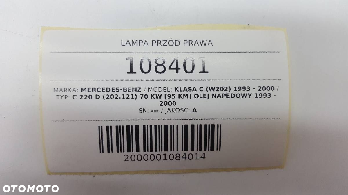 LAMPA PRZÓD PRAWA MERCEDES W202 REFLEKTOR EUROPA - 9