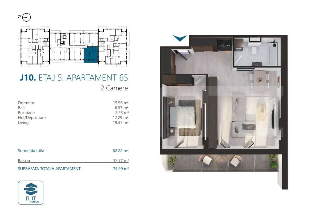 Apartament cu 2 camere, 62 mp, Ansamblu Rezidential, zona RIVUS - Imagine principală: 2/13
