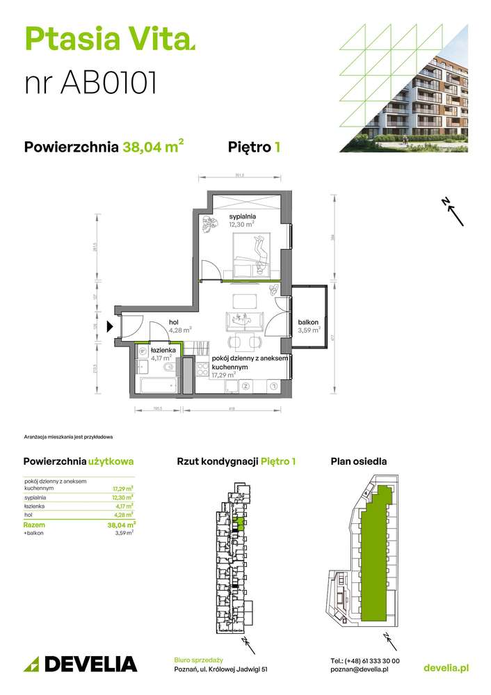2-pokojowe mieszkanie 38m2 + balkon - Pełny obrazek: 2/6