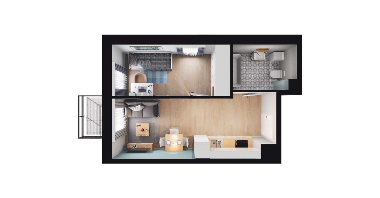 2-pokojowe mieszkanie 31m2 + balkon - Pełny obrazek: 2/8