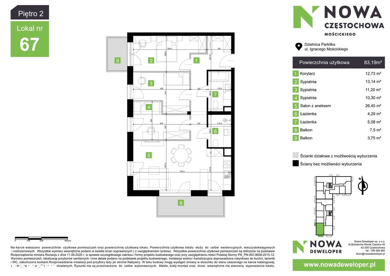 Nowa Częstochowa Mościckiego | 3-pok. | M67 - Pełny obrazek: 3/8