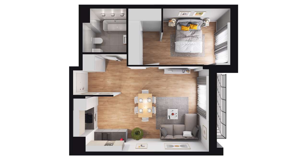 2-pokojowe mieszkanie 45m2 + taras Bez Prowizji - Pełny obrazek: 2/8